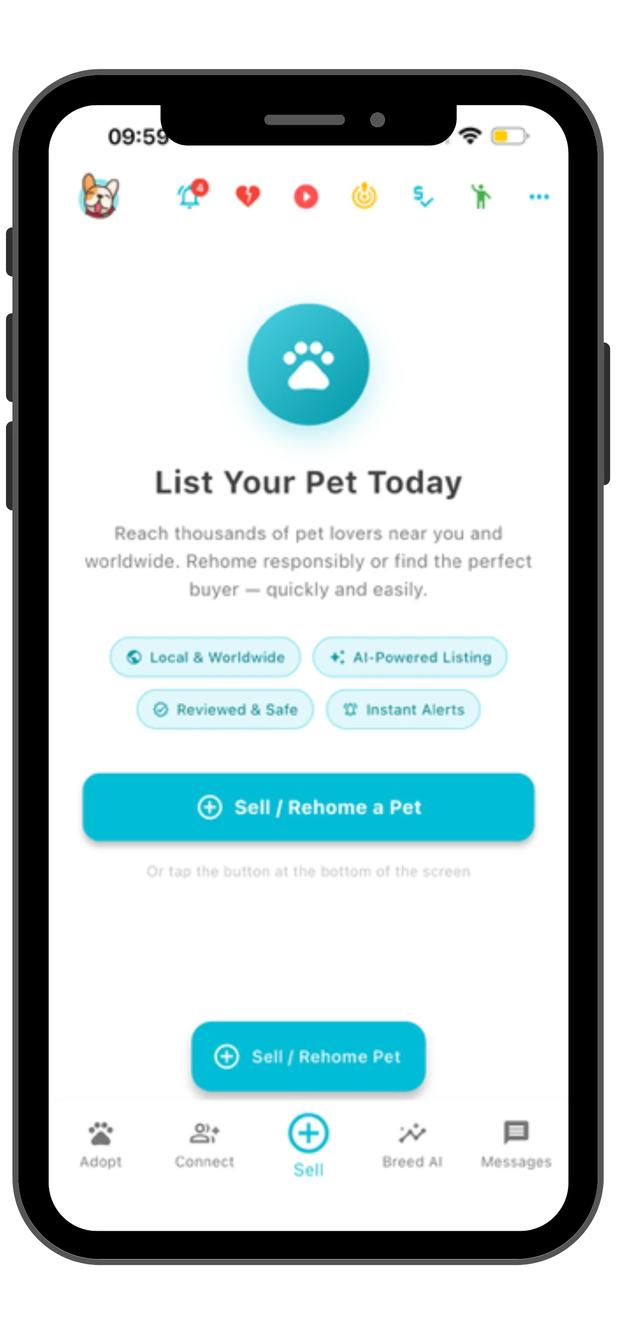 The listing screen in the Pets Home app